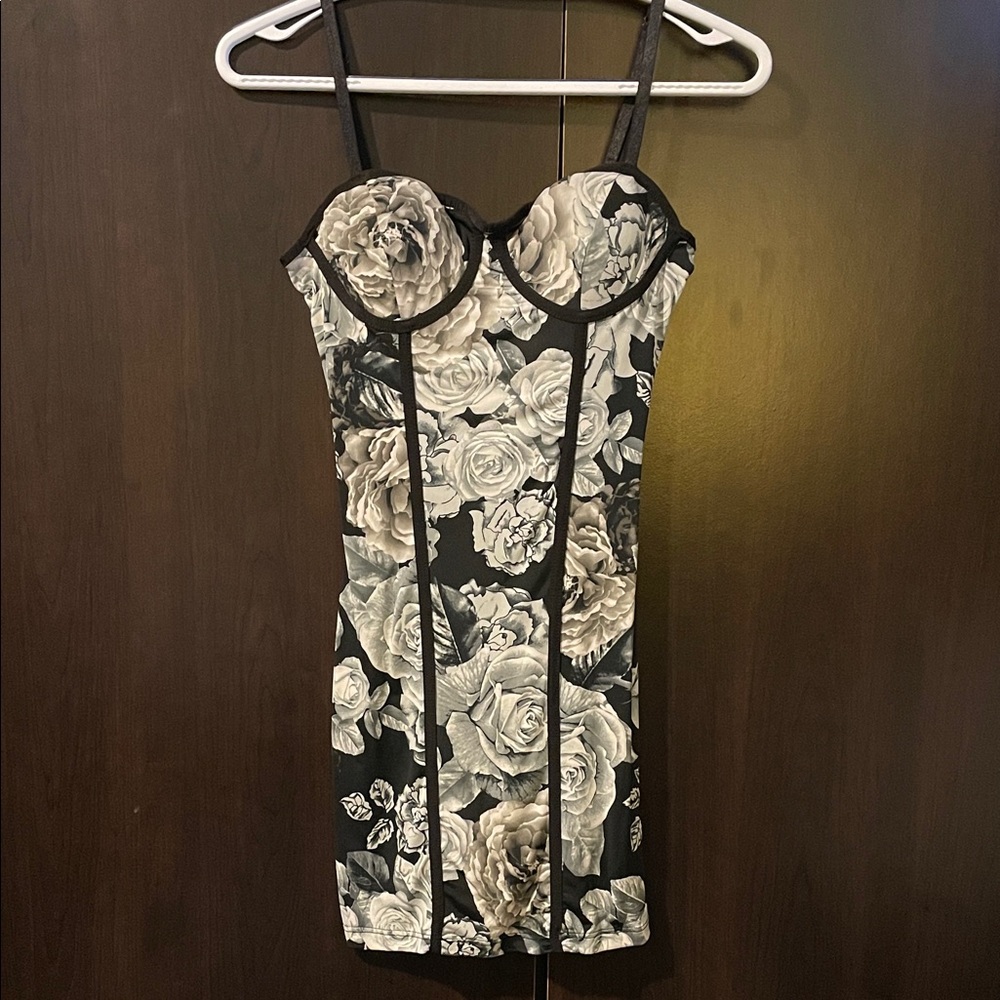 Mystic Black and Gray Floral Mini Dress